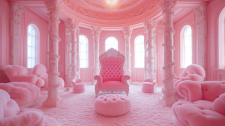 A regal pink throne adorned with gemstones takes center stage in a lavish.の素材