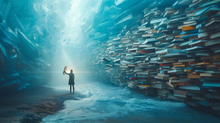 Amidst a sea of data, it stands as a beacon of knowledge and progress.の素材