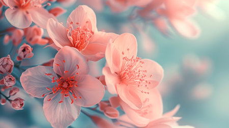Delicate floral patterns and petals in soft pastel hues evoke the beauty of blooming flowers.の素材