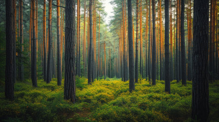 Amidst a forest of towering trees, it stands tall, a silent observer of nature's wonders.の素材