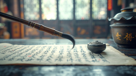 Elegant shots capturing the art of Chinese calligraphy.の素材