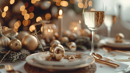 Minimalist setting with understated decorations, exuding modern elegance and celebratory vibes.の素材