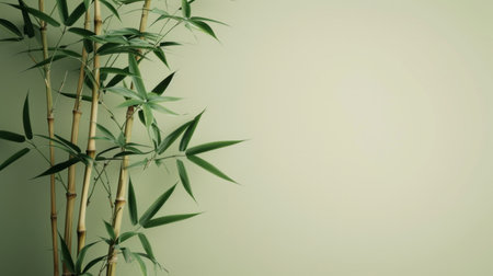 Minimalistic bamboo stalks and leaves against a neutral backdrop create a sense of tranquility.の素材