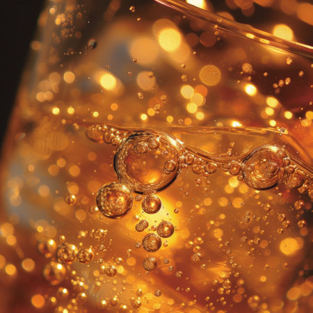 Effervescent soda bubbles dance in a glass.の素材