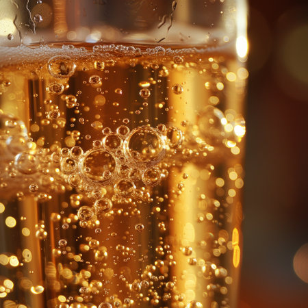 Effervescent soda bubbles dance in a glass.の素材
