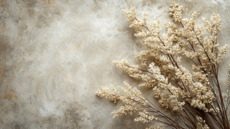 Bouquet of dried flowers on a textured background, top viewの素材