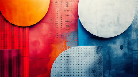 Dynamic geometric patterns and shapes add energy and movement to the minimalist composition.の素材