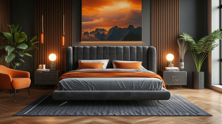 Oversized velvet bed frames create a dramatic and stylish centerpiece in modern bedrooms.の素材