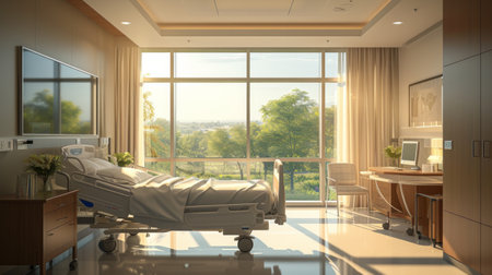 Hospital rooms are filled with soft light and peaceful ambiance.の素材