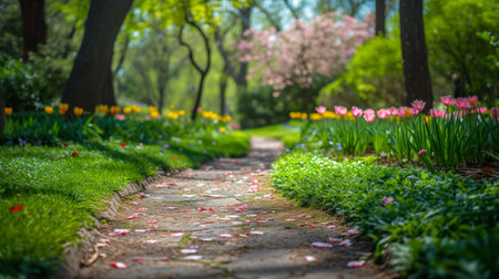 Idyllic captures of leisurely strolls through blooming gardens and verdant parks on Easter Monday.の素材