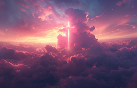 an image of a cross in the cloud.の素材