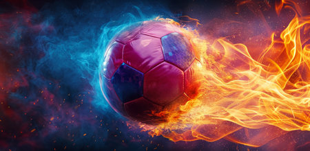 a soccer ball with fire and rainbow effect.の素材
