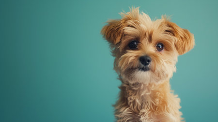 Minimalist capture of an adorable small dog, showing its endearing fluffy coat and sweet expression.の素材