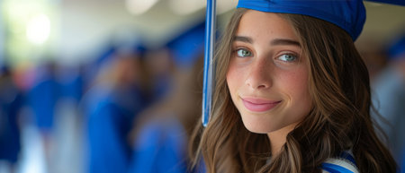graduation student from ohio high school wearing a graduation gown.の素材