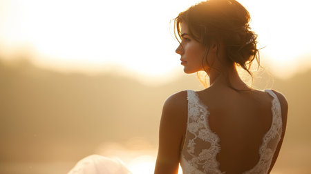 Minimalist photo capturing the inner strength and elegance of women on their special day.の素材