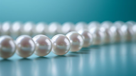 Symmetrically arranged pearl beads on a minimalist background.の素材