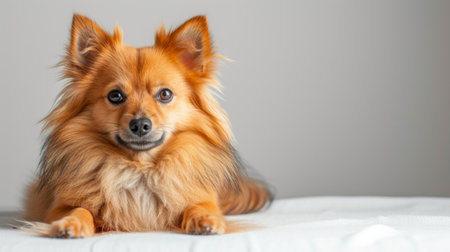 Minimalist portrayal of a cute fluffy dog, emphasizing its soft fur and gentle demeanor..の素材