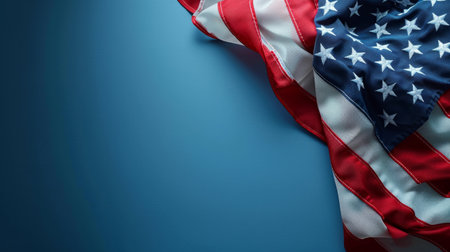 Clean and minimalist holiday photo featuring the serene presence of the American flag.の素材