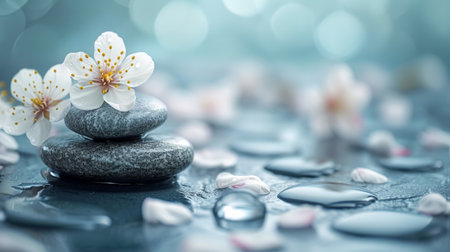 Zen-like atmosphere created by minimalist floral elements, promoting relaxation and inner harmony.の素材