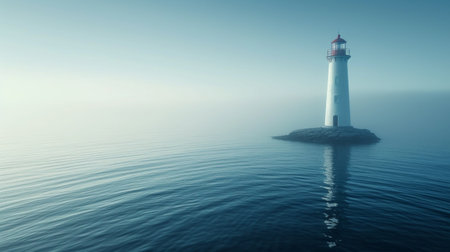 Minimalist shot symbolizing hope and guidance, with a lighthouse overlooking the calm waters.の素材