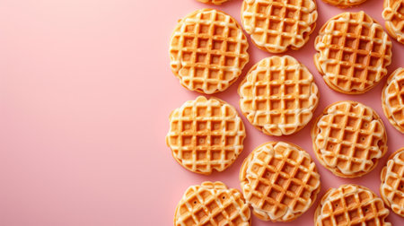 Minimalist photo showing the craftsmanship of perfectly cooked Belgian waffles.の素材