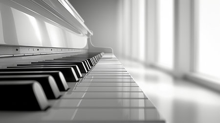 Clean and minimalist capture of a piano, radiating refined beauty and artistic inspiration.の素材