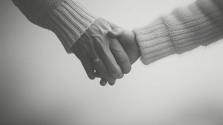 Minimalist photo showing a mother's bond with her child, symbolized by intertwined hands.の素材