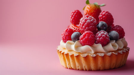 Simple yet enchanting image capturing the fantasy-like appeal of a fruit-topped pastry.の素材