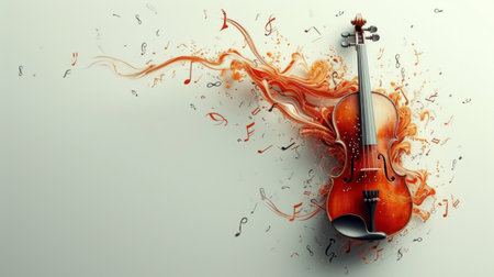 Minimalist composition featuring a violin and swirling musical notes, symbolizing the graceful interplay of music.の素材