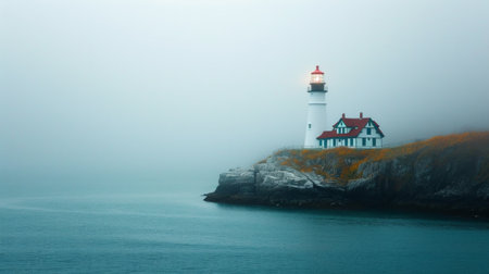 Clean and minimalist composition showing the timeless charm of a coastal lighthouse.の素材