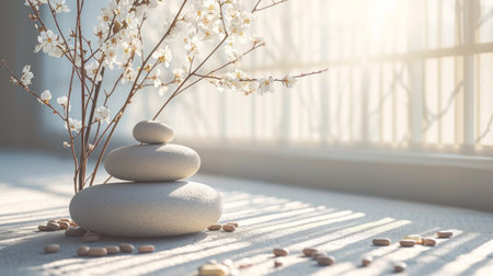 Serene and calming setting with minimalist pharmaceutical imagery,.の素材