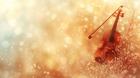 Clean and understated background with a violin and ethereal musical notes,.の素材