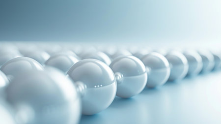 Engaging image of abstract pearl beads arranged in a harmonious pattern against a minimalist background.の素材