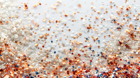 Engaging photograph showing the splendor of shimmering confetti against a minimalist setting.の素材