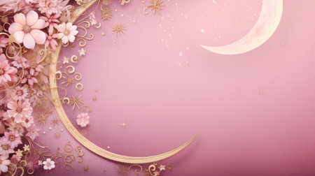 A sumptuous pink and gold background with delicate floral patterns andの素材
