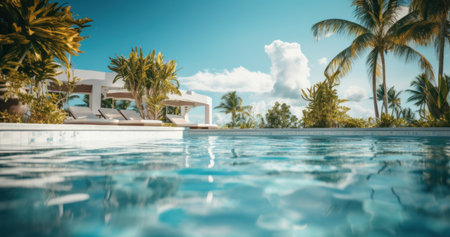a white pool in the hotel view pool side landscape,の素材