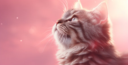 a tabby cat looks up into the sun,の素材