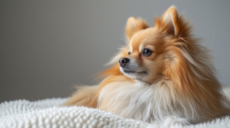 Minimalist portrayal of a cute fluffy dog, emphasizing its soft fur and gentle demeanor..の素材