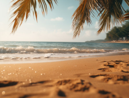 beach with palm trees in sand,の素材