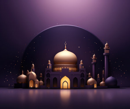 an eid adha mutaha with a crescent and a dome with decorative design illustration,の素材