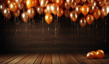 balloons thrown around on wooden backgroundの素材