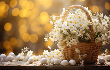 an easter basket filled with eggs and flowers,の素材