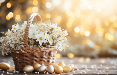 an easter basket filled with eggs and flowers,の素材