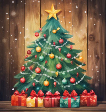 christmas tree illustration holiday isolatedの素材