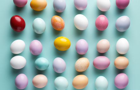 colorful easter eggs on a blue background,の素材