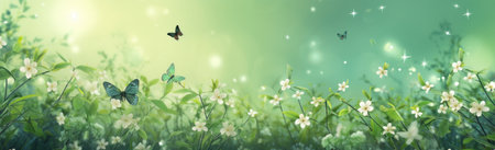 colorful spring background with leaves and flowersの素材