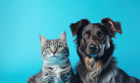 dogs and cats together on a blue background,の素材