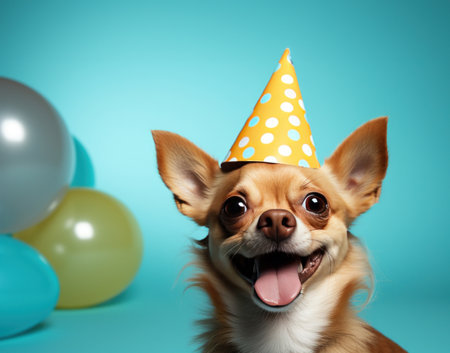 cute dog wearing party hat,の素材