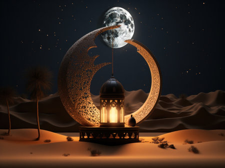 decorative desert lamp with the moon and sun in the background,の素材