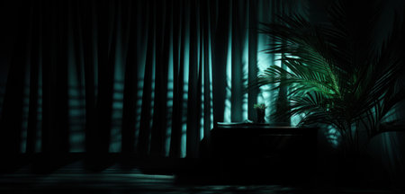 dark room with room darkening shadow by shadow of palm treeの素材
